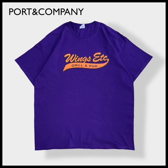 【PORT&COMPANY】2XL ビッグサイズ GRILL&PUB グリル&パブ 飲食店 レストラン バックプリント Tシャツ ベースボールロゴ パープル 半袖 US古着