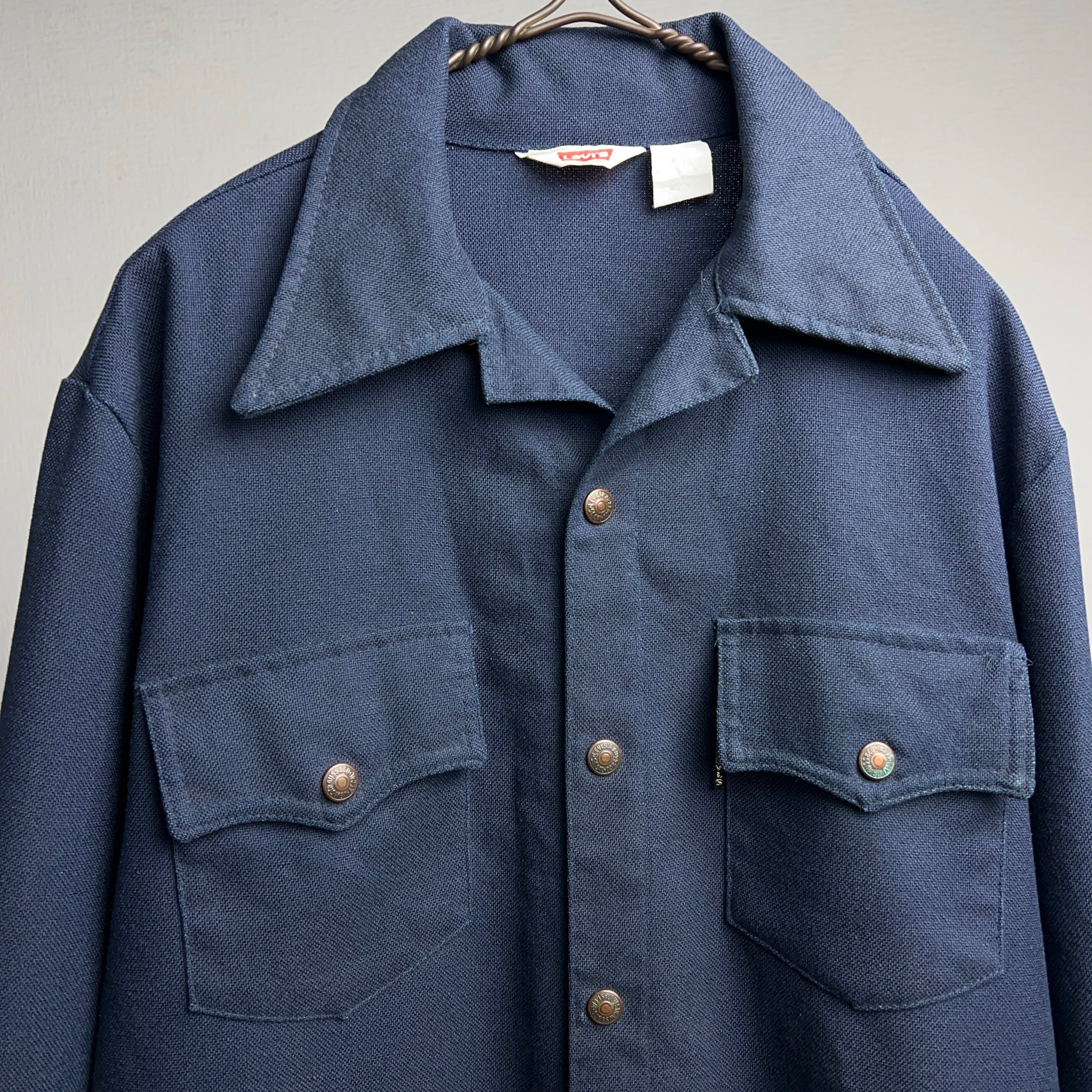 70's LEVI'S POLY-COTTON SHIRTJACKET NAVY BIG E 70年代 リーバイス