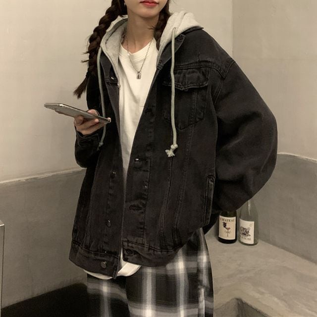 ニットドッキングデニムジャケット 羽織り パーカー 新品タグ付き フード付きデニムジャケット フード取り外し可能 ドッキング