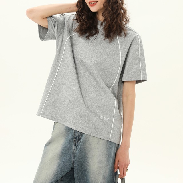 half zip line design short sleeve tee　ハーフジップラインデザイン半袖ティー　J1101