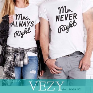 カップルtシャツ ペアルック カジュアル デート ペアお揃い シャツ ロゴ 目を惹く英字が胸元にプリントされた、幸せな二人に着てもらいたいtシャツTシャツ 半袖VEZY ベジー  ItemNo.【10702711】