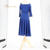 社交ダンス 衣装 スタンダード ドレス ワンピース レッスンウェア パーティドレス レディース 青 ラインストーン Leirena レイリーナ ブルー系 気品 伸縮性 光沢 ラインストーン コサージュ アクセント レディースファッション ダンスウェア フォーマル コスチューム ルームウェア 上品 クリスマス パーティー ビューティー ラグジュアリー スタイリッシュ