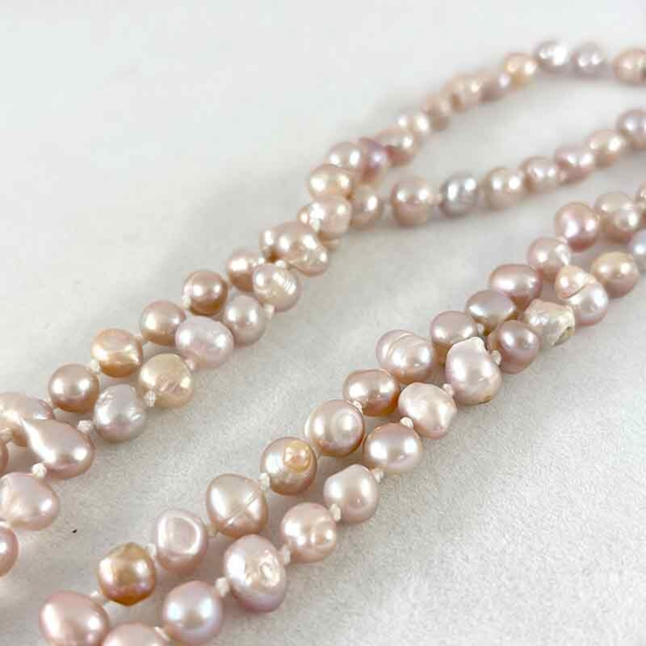 バロックパールネックレス　ピンク　不揃い中玉　ロングネックレス　真珠のネックレス　二重　19acj6-2