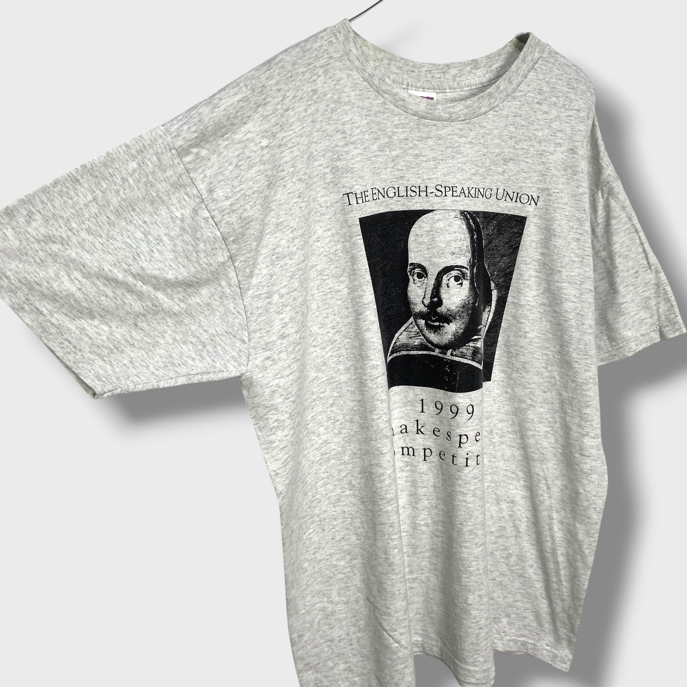 90s シェイクスピア 偉人Tシャツ 肖像画T プリントT 霜降りグレー XL