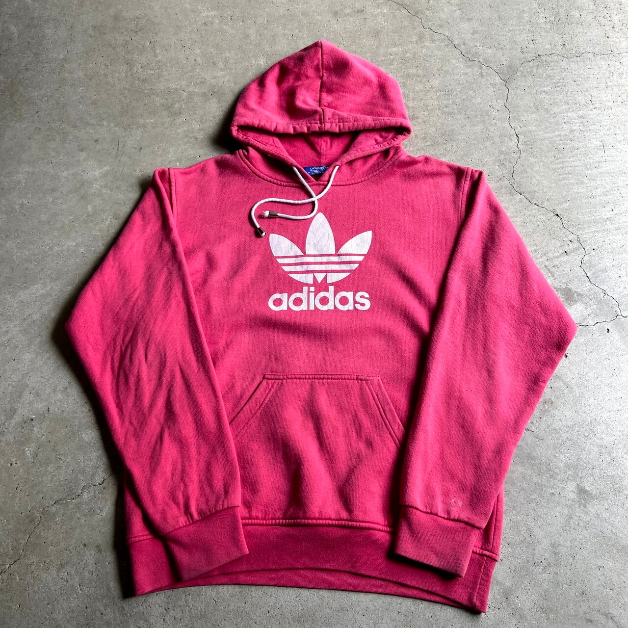 adidas ワンポイント スウェット パーカー ピンク×ホワイト M