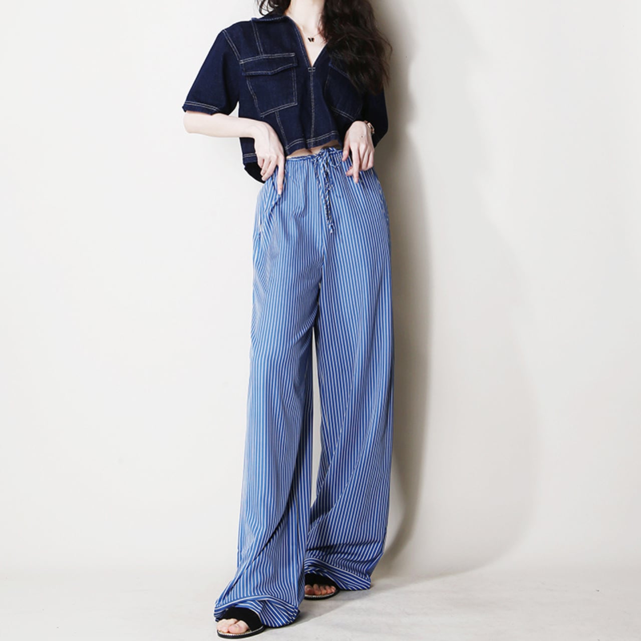 ストライプワイドトラウザーズ 00758