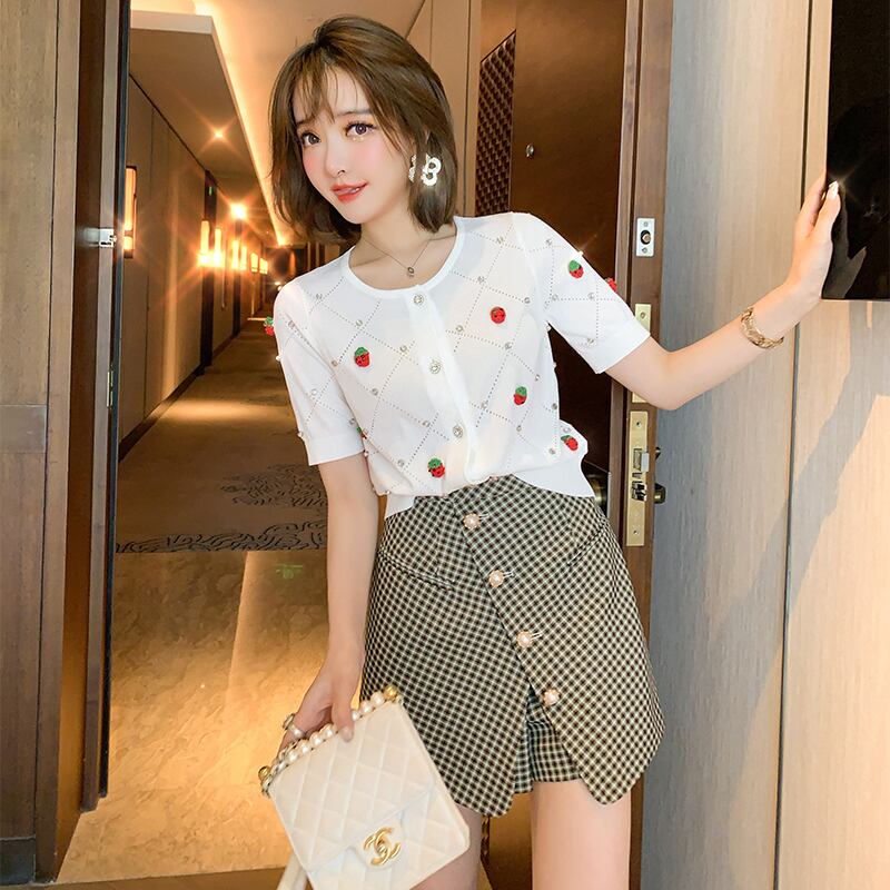 Flowerデザイン ラウンドネックニットトップス オータム 秋物 Oネック フラワーデザイン MIUCO879698032