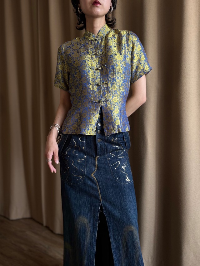 floral jacquard silk china shirt-5268-6