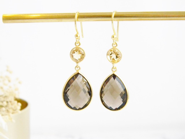【イヤリング変更可能】シトリン&ビアクォーツピアス