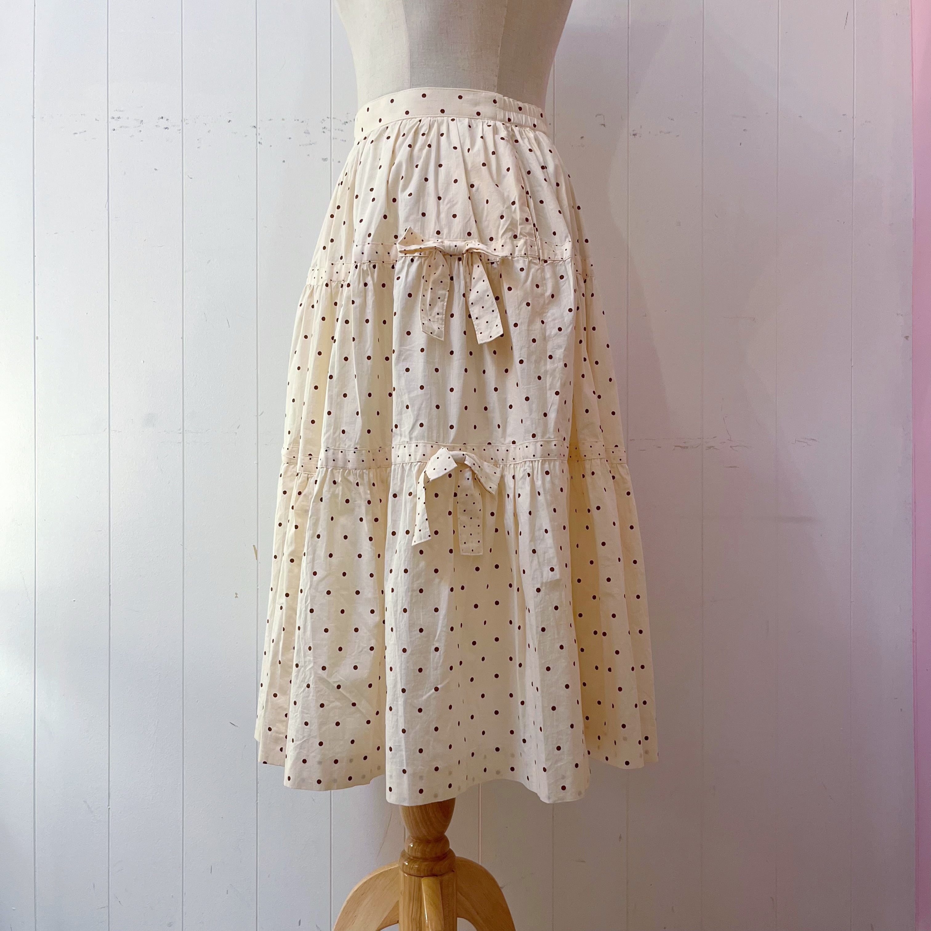 cream brown dot blouse & skirt set up