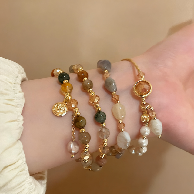 ZJレトロ天然水晶と真珠のブレスレット 2s