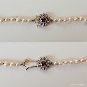 アンティークジュエリー 9ctゴールド アコヤ真珠 天然ロードライトガーネット ネックレス(ソーティングメモ付)