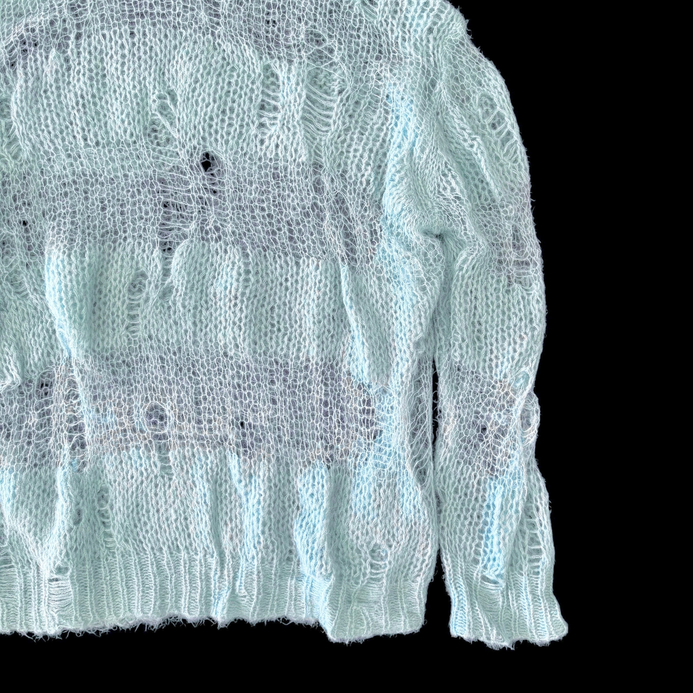 ダメージニットフーディー　BLUE