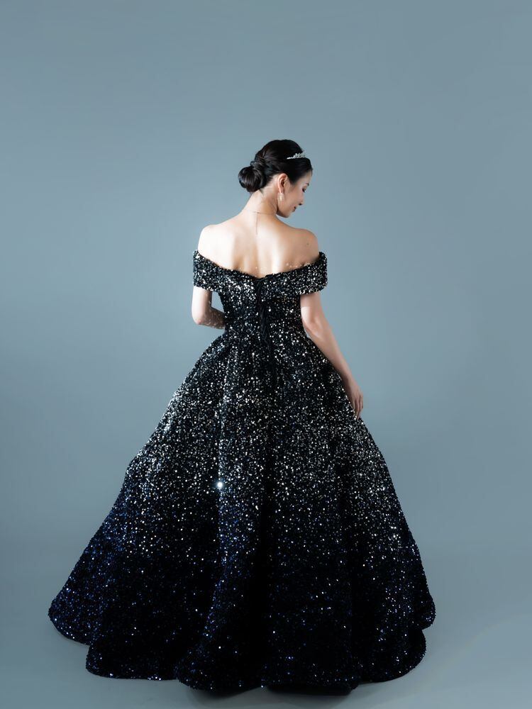 パーティードレス Aライン オフショルダー グラデーションドレス  