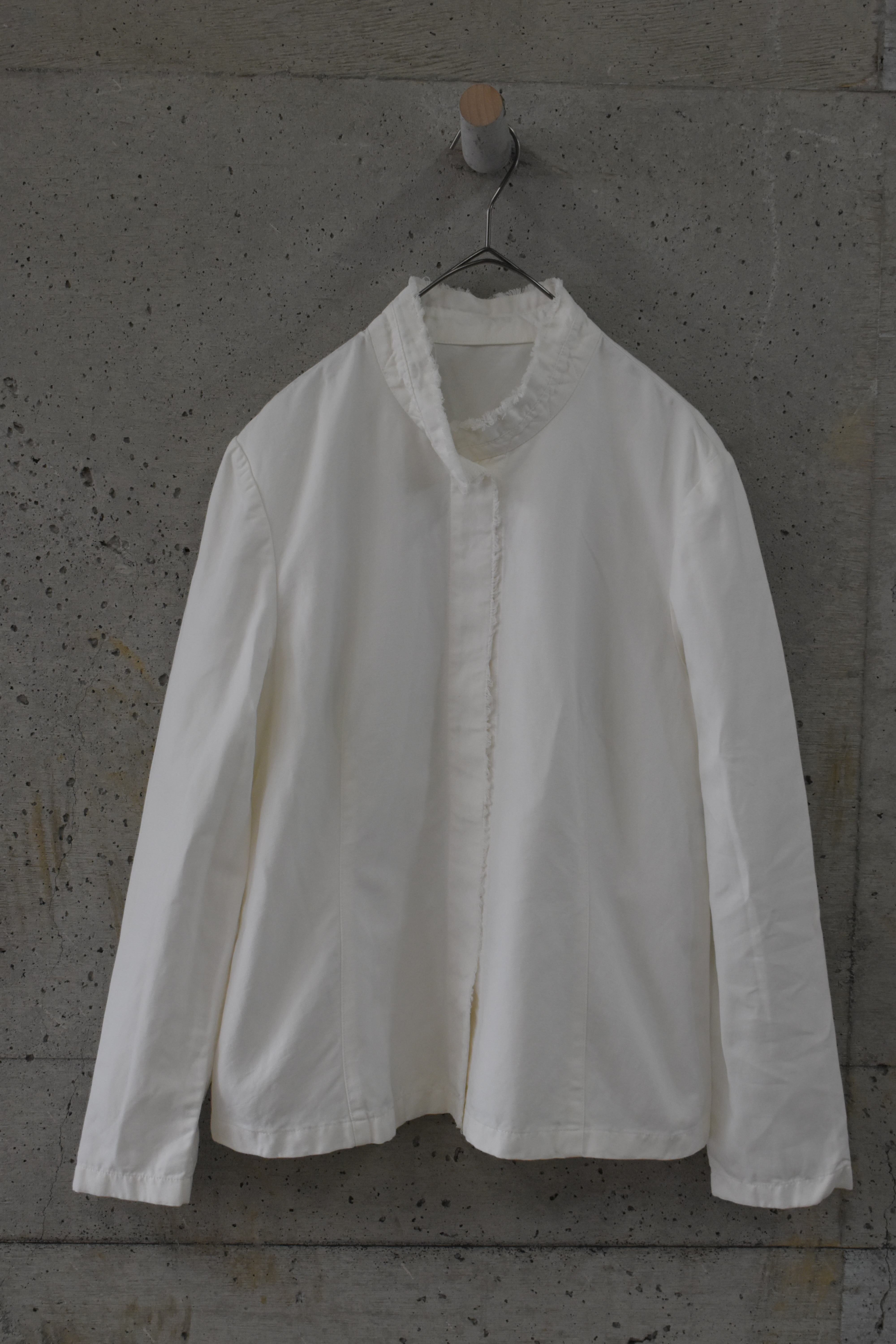 White stand-collar fringe shirt