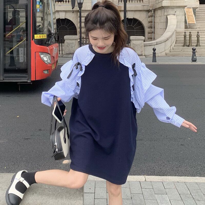 ラウンドネックプルオーバー セーター スプリングオータムストライプトップス 春物 秋物 Oネック 萌量不足80340726957