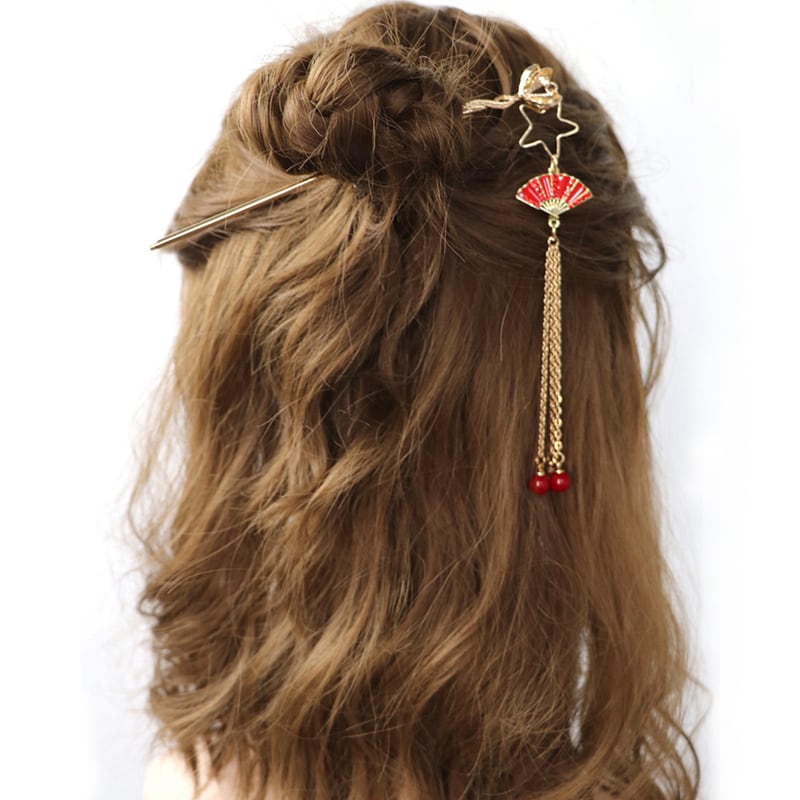 李七月シリーズ 髪飾り 簪 アクセサリー チャイナ風 普段着 デート 成人式 フリンジ 扇子 レッド ゴールド Elegant 李七月シリーズ 髪飾り 簪 アクセサリー チャイナ風 普段着 デート 成人式 フリンジ 扇子 レッド ゴールド Elegant