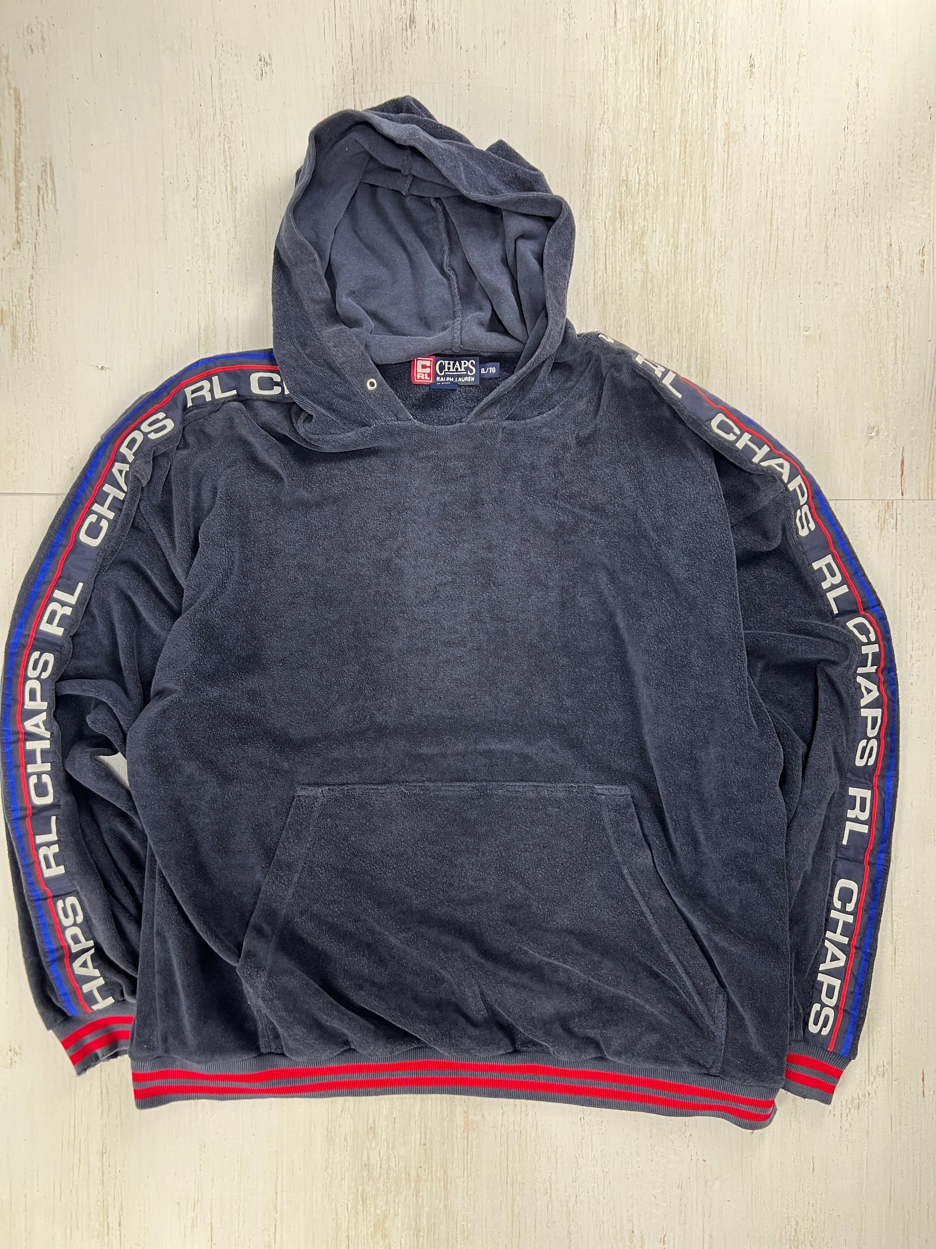 1990’s CHAPS Ralph Lauren Terry Hoodie Logo Tape Design Navy XL /チャップス ラルフローレン テリー フーディー ロゴテープデザイン ネイビー XL