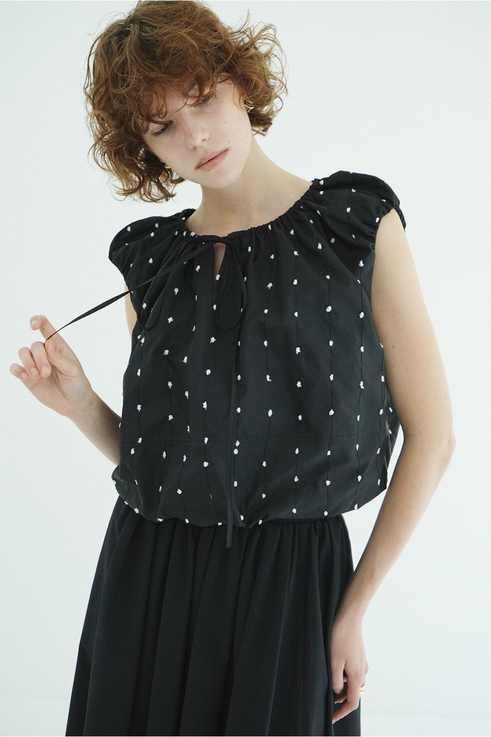 CLANE W FACE DOT SLEEVELESS RIBBON TOPS | FLICKA ASHIYA