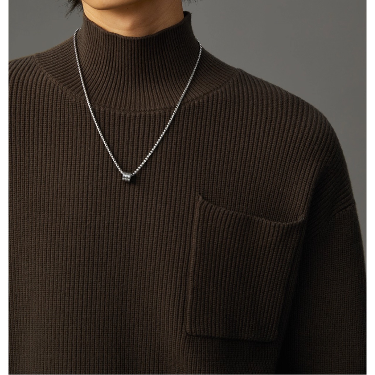 パッチポケット リブ編みニット af0050