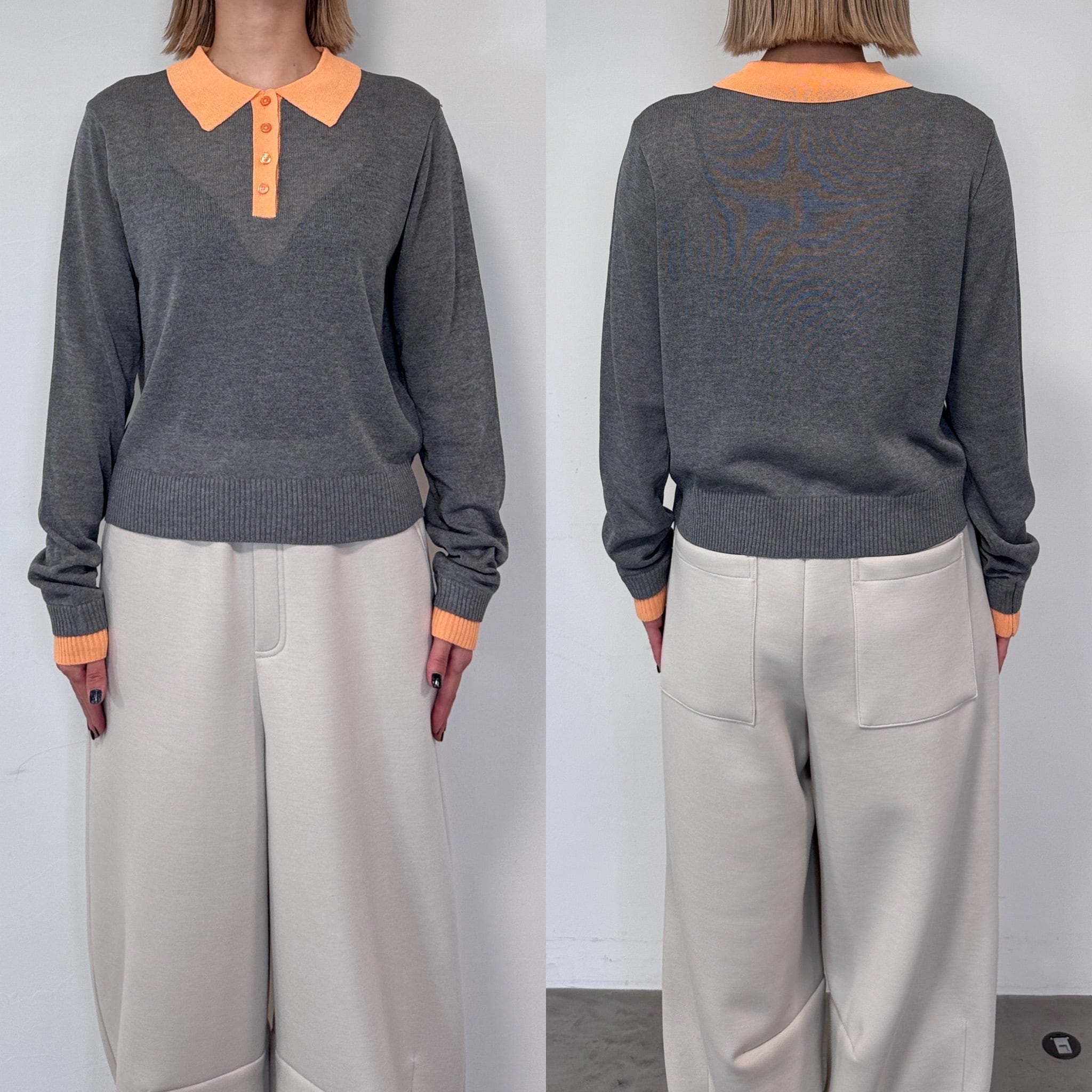 【s.gry】コットンリネン天竺編みニット*シアーニットレイヤードジレ シャツレイヤードシアーknit/グレー | CFT.