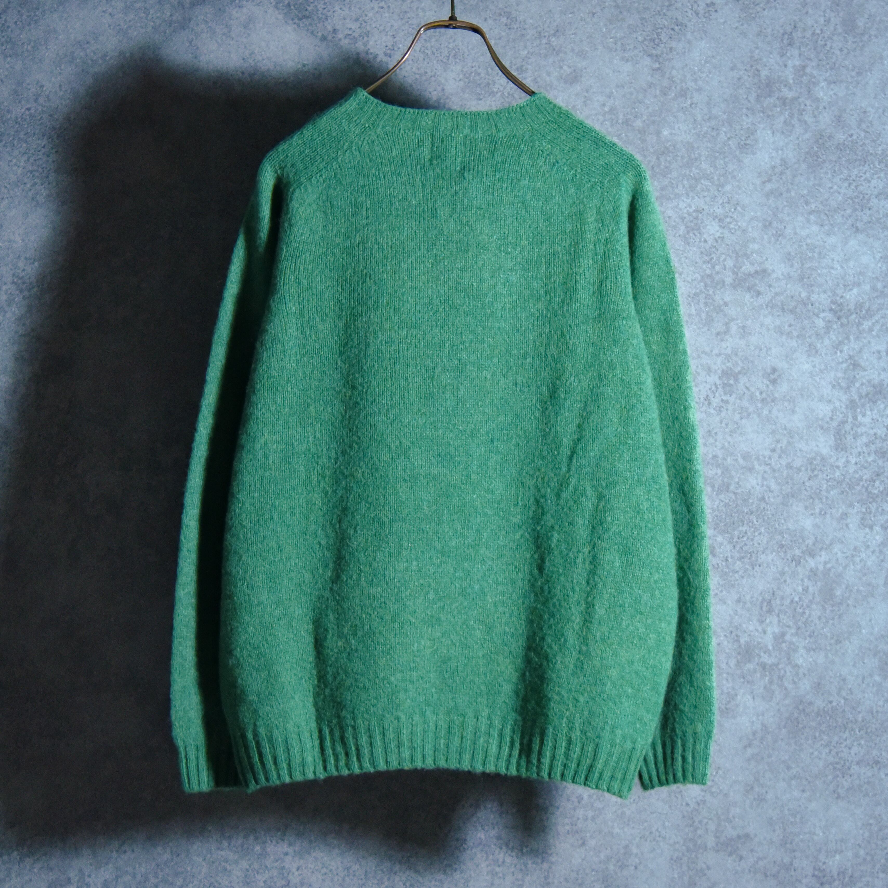 BRICK Shaggy Dog Shetland Wool Knit Sweater Crew Neck EVER GREEN