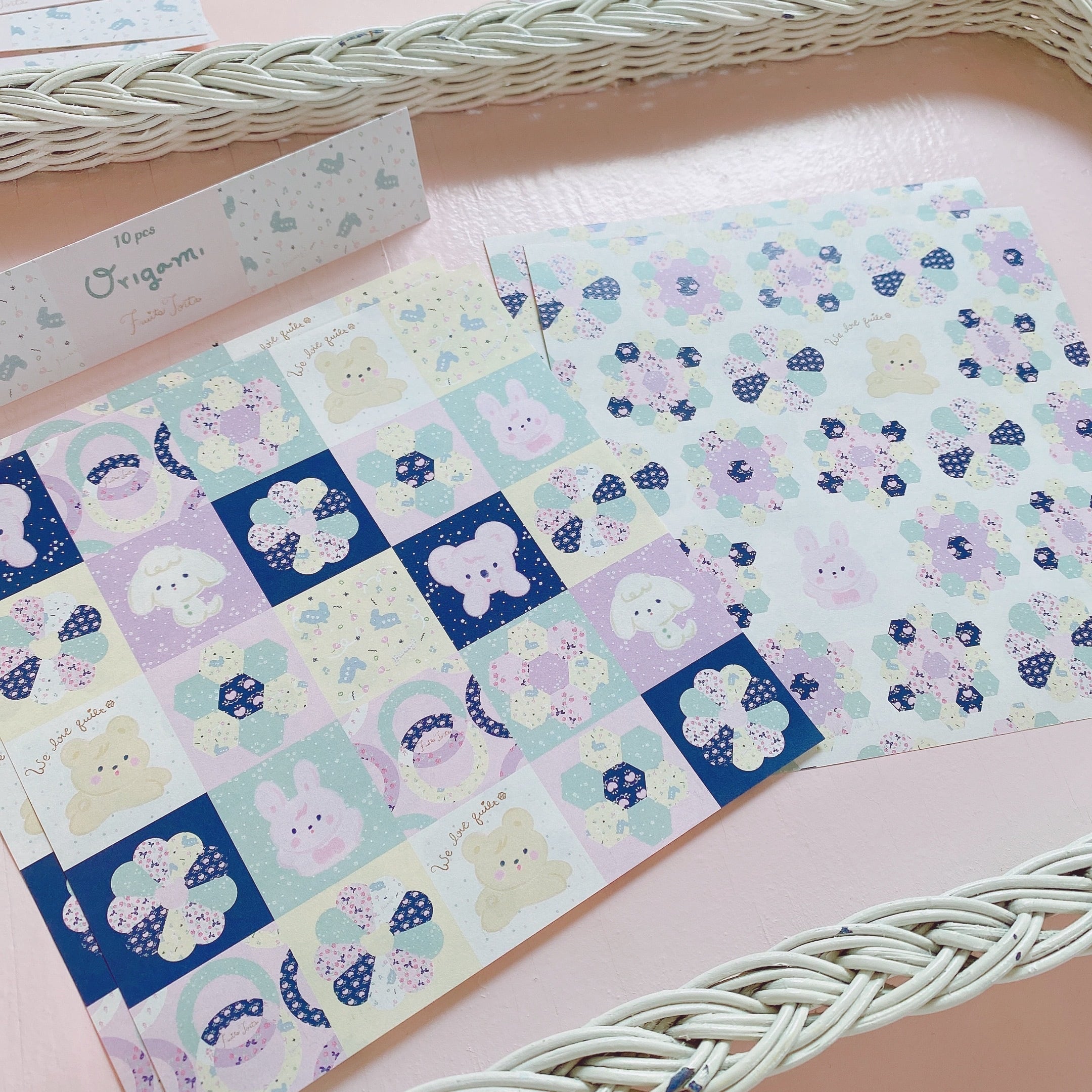 My quilt with animals Origami わたしのキルトとアニマル　デザインペーパー折り紙