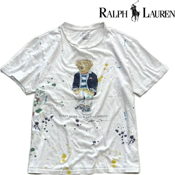 【希少 90s】Polo Bear Tシャツ ラルフローレン USA製 1点物◇ラルフローレンPOLOポロベアー熊ペンキアートTシャツ古着