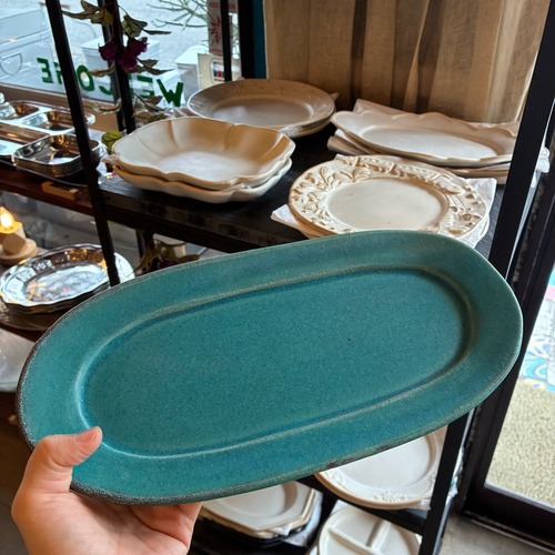 MASHIKO Simple oval plate Shabby turquoise　益子焼　シンプル楕円皿　シャビーターコイズ　オーバルプレート　メインディッシュ　洋食　電子レンジOK　食洗機OK