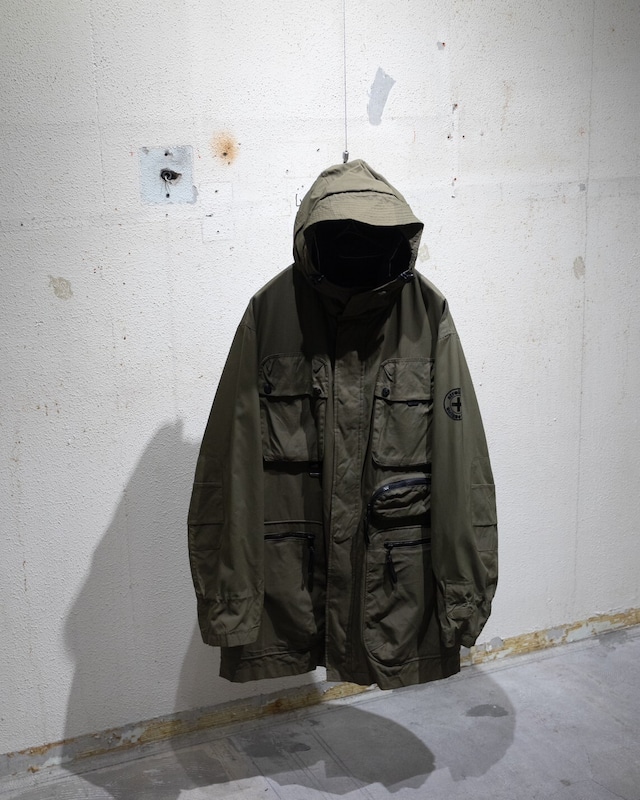 2000s "strellson" multi pocket design nylon hoodie half coat / From SWISS
