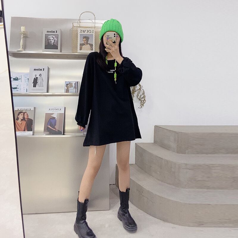 ファットシスタープラスサイズフード付きTシャツ女性バージョンルーズで薄いカバーベリートップ2020新しい秋のセータースカート ミックスインファッション64861667257