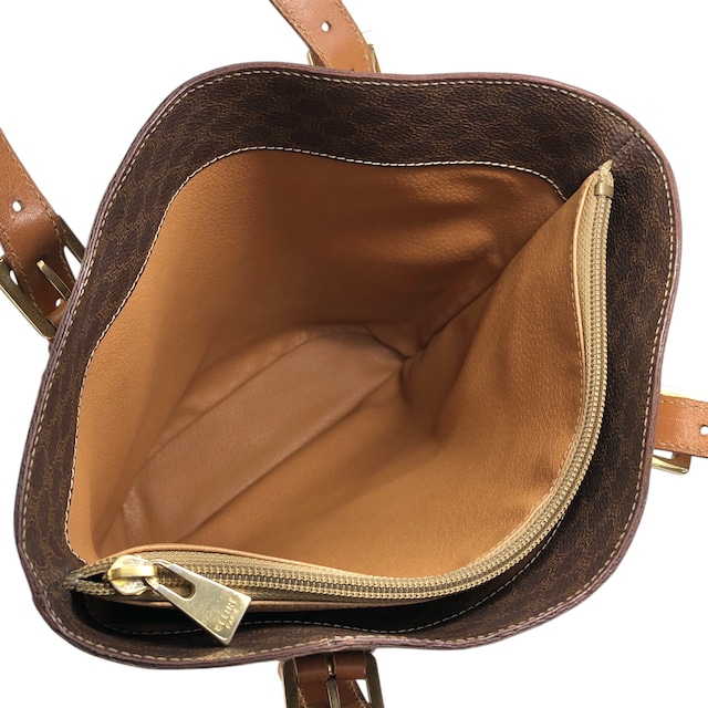 CELINE セリーヌ マカダム トートバッグ ブラウン ブラゾン型押し PVC レザー vintage ヴィンテージ オールド inkg8a