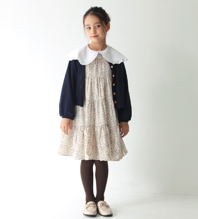 ケープ襟ティアードワンピース<Flower>