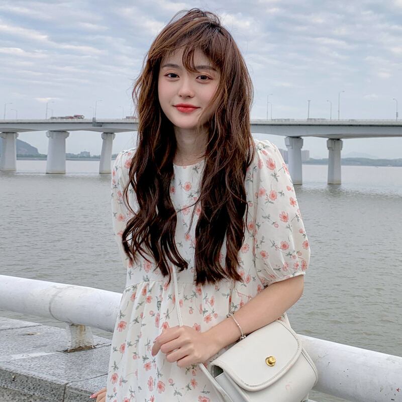 フローラルドレス サマースタンダードスリーブロングスカート レトロ 大人ガーリー スウィート キュート カジュアル 夏物 花柄 試着室91674696014