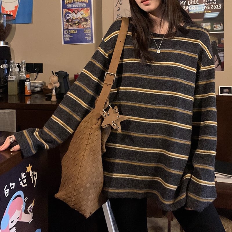 長袖 ボーダー オーバーサイズ ニット 1color ATO0015