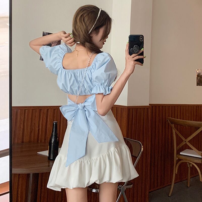 ブルーリボンシャツ スリーブショートサマートップス 夏物 YY-ファッション51397708273