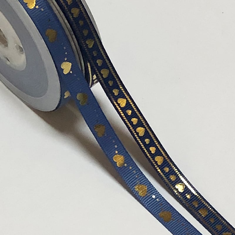 10mm幅 1m】グログランリボン ハート柄 ゴールド 箔押し | リボンと