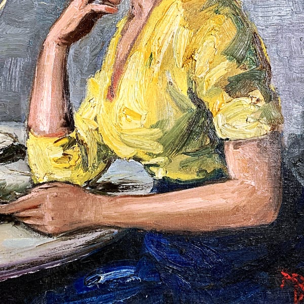 筧本生　油絵　肉筆『サマータイム』表サイン　裏サイン　F8号　額無　b356 筧本生油絵肉筆『サマータイム』表サイン裏サインF8号額無b356