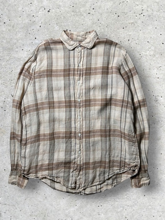 Polo Ralph Lauren Beige Brown Plaid Check Cotton Button Down Long Sleeve Shirt