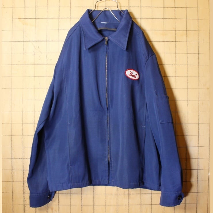 70s 80s USA製 ワッペン ワーク ジャケット ネイビー メンズXL相当