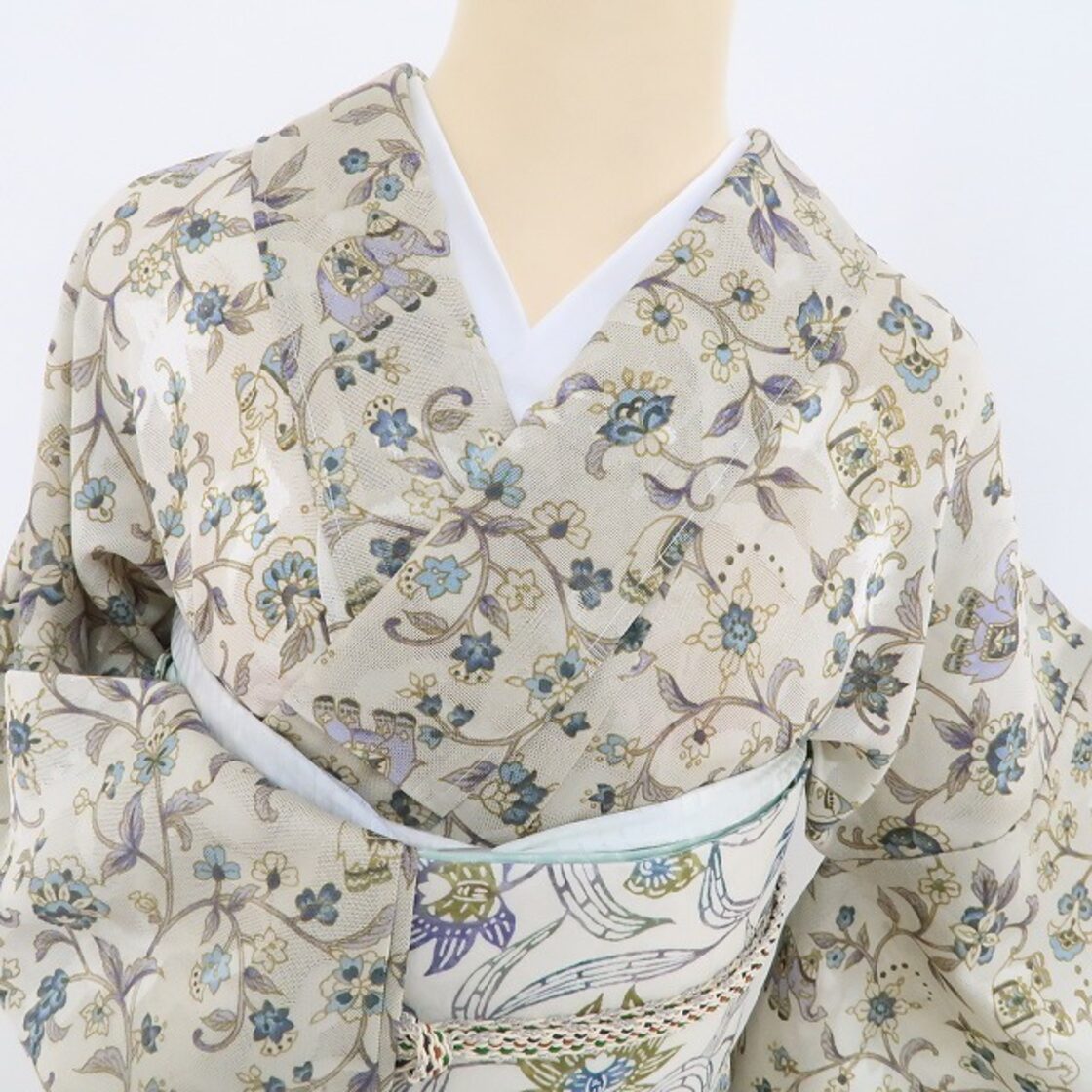 新品 岡重 紋紗 お仕立て上がり品 象更紗 夏着物 仕付け糸付 トール  