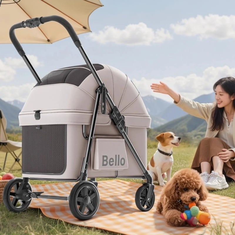 BELLO 軽量折りたたみペットベビーカー/犬用カート 屋外用四輪