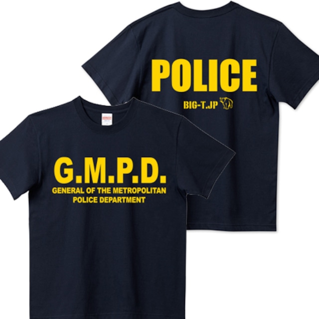 ＜新サイズ＞G.M.P.D. 警視庁長官POLICE Tシャツ。ネイビー　※両面プリント