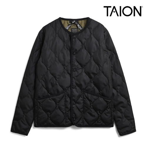 TAION タイオン ミリタリー クルーネック ダウンジャケット TAION-104B2ML-1 800FP リップストップ 軽量 ユニセックス 収納袋付き BLACK
