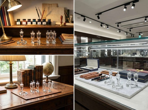 ⑩-22【馬蹄形＝ラッキーアイテム】日本製　飾れるインクポット２色用（脱着タイプ・蓋付き）１点モノ　限定品　つけペン