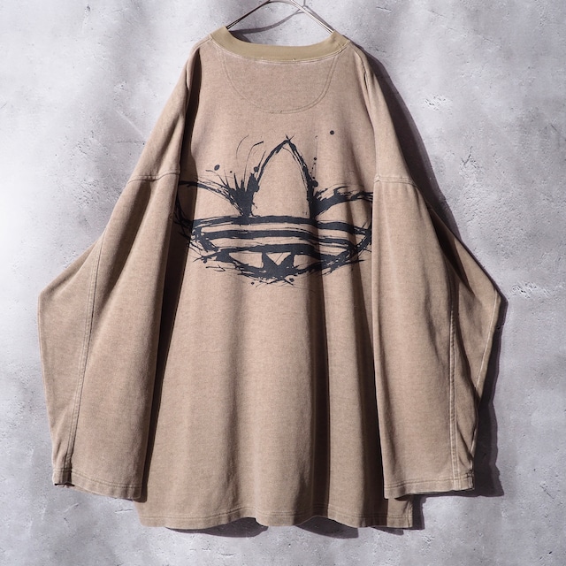 1980s ” Old adidas ” trefoil ink logo painted vintage loose sweat shirt