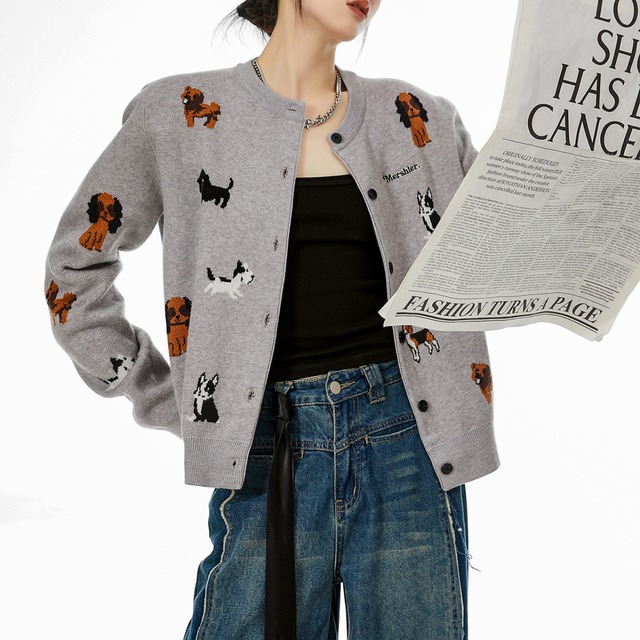 dog short knit cardigan　ドッグショートニットカーディガン　J0492