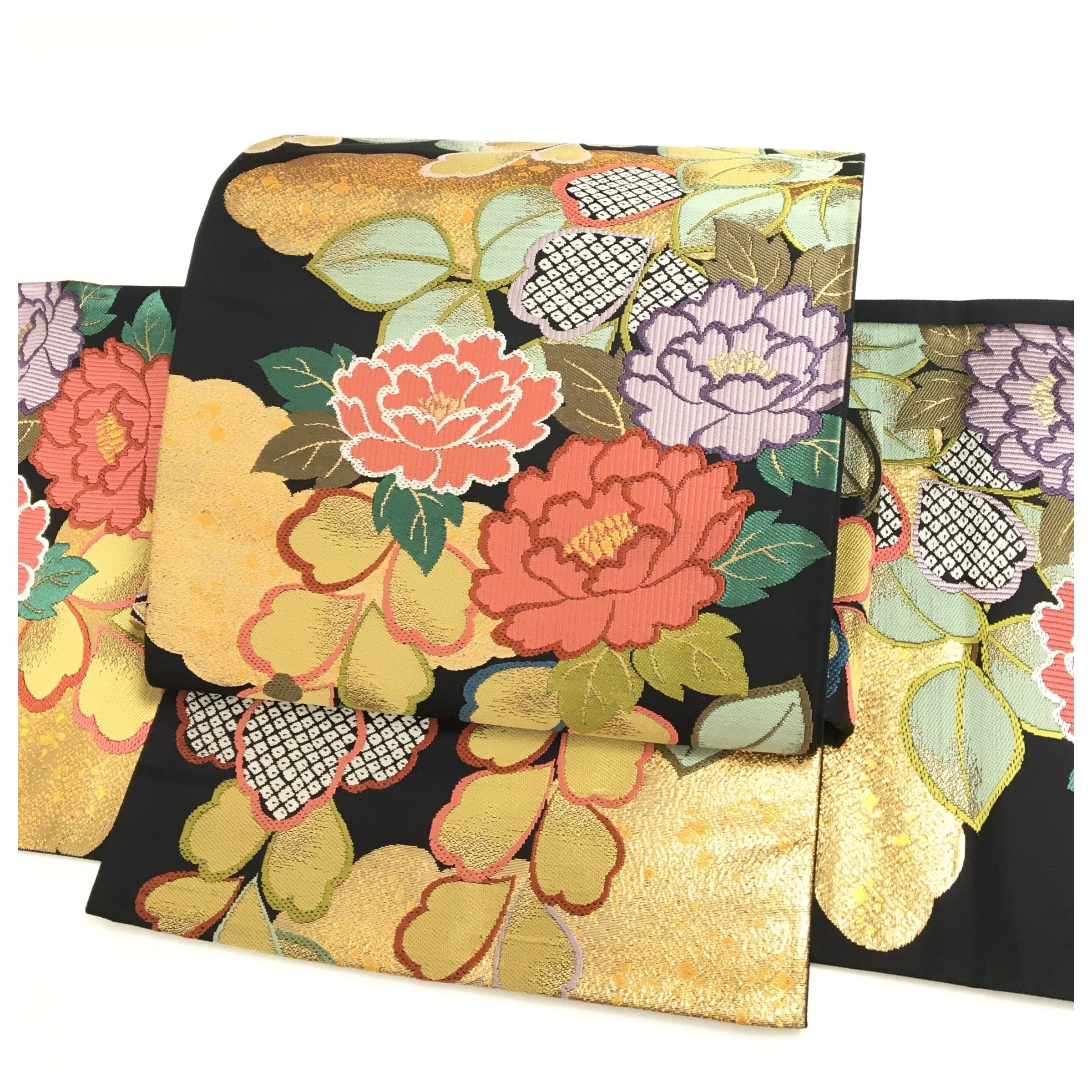 美品 正絹 作り帯 遊び心あふれる スケッチ風草花文様 二部式 袋帯