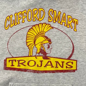 【JERZEES】CLIFFORD SMART TROJANS 中学校 プリント アーチロゴ パーカー スウェット プルオーバー フーディー M US古着