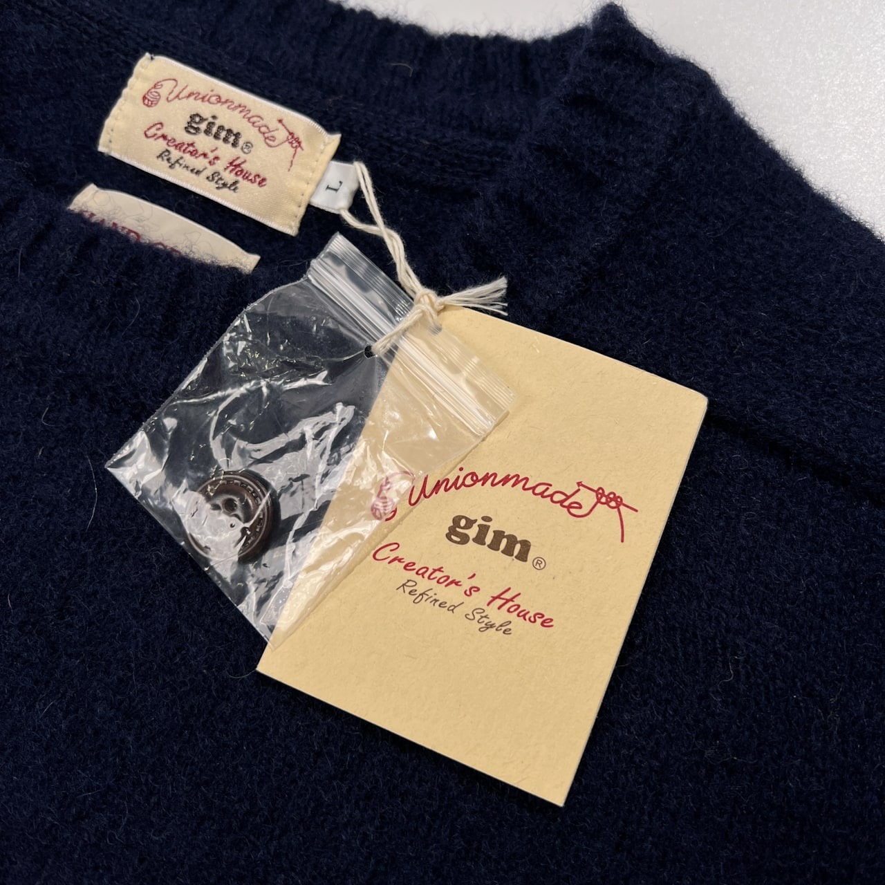 未使用品 タグ付き gim ジム ポケット付き エルボーパッチ ウールニットセーター サイズ L /ネイビー/メンズ